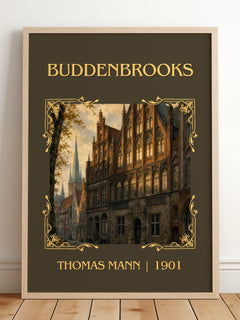 Buddenbrooks Classic Book Art Print by Thomas Mann – framed print leaning on a wooden floor