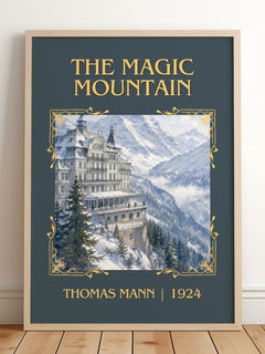 The Magic Mountain Classic Book Art Print by Thomas Mann – framed print leaning on a wooden floor