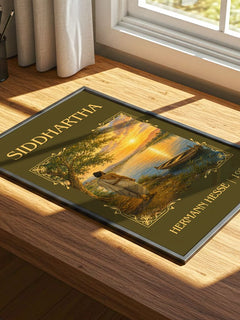 Siddhartha Classic Book Art Print by Hermann Hesse – print on a sunlit desk