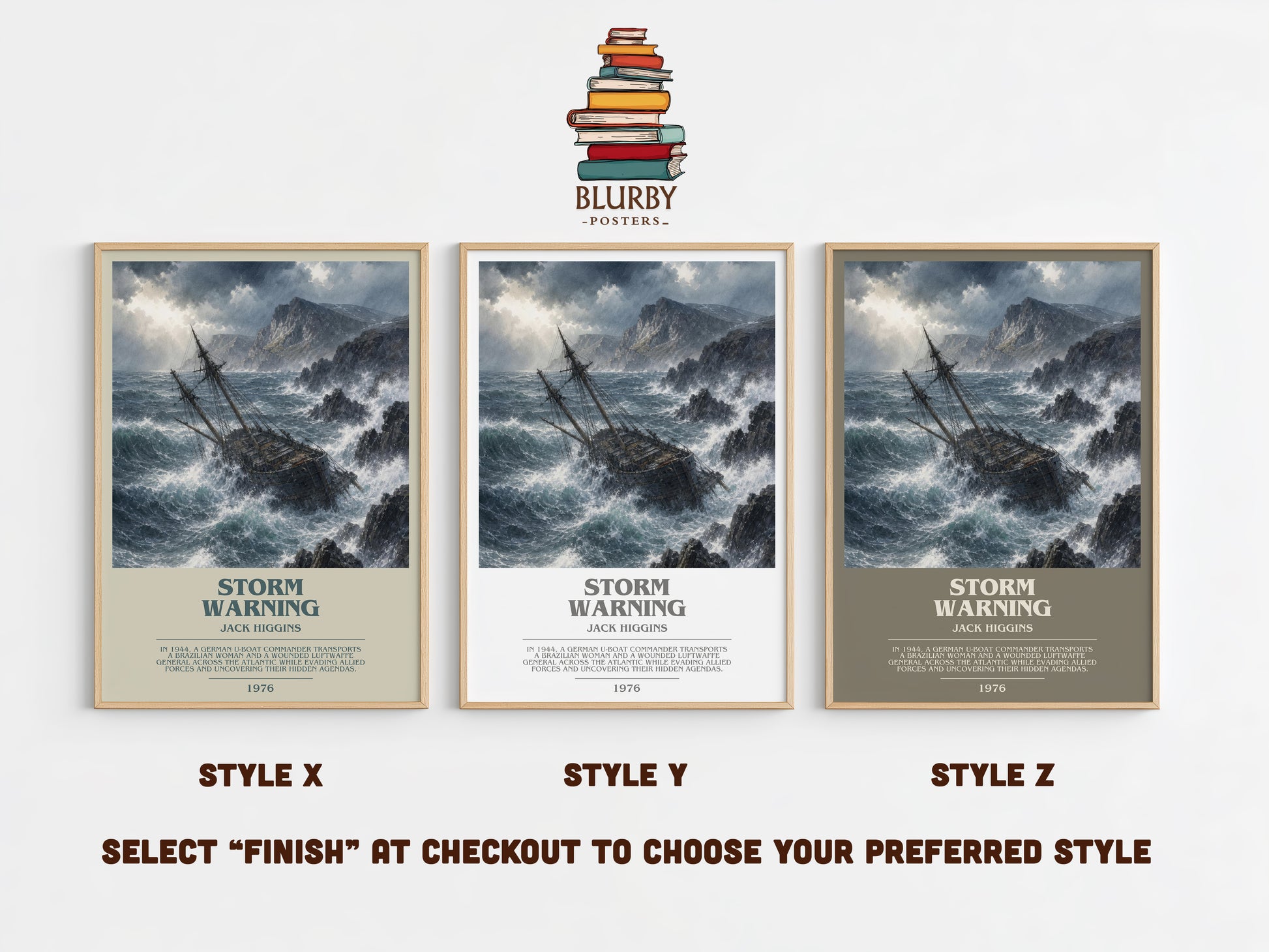 Storm Warning bookish print in frame leaning in hallway – thriller wall art