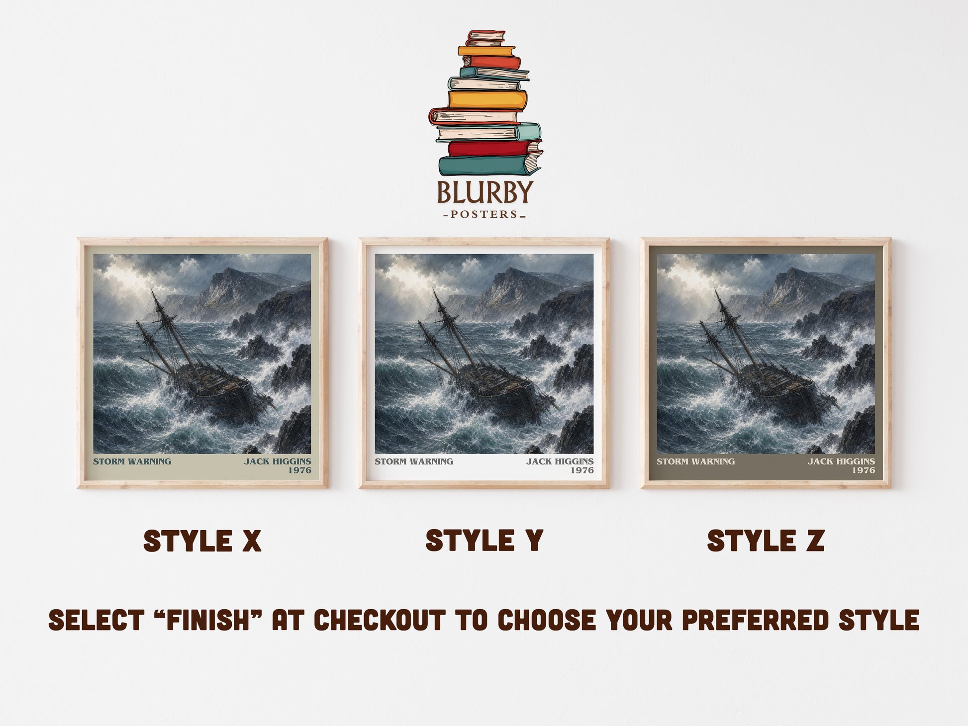 Storm Warning literary print in frame leaning in hallway – thriller wall art
