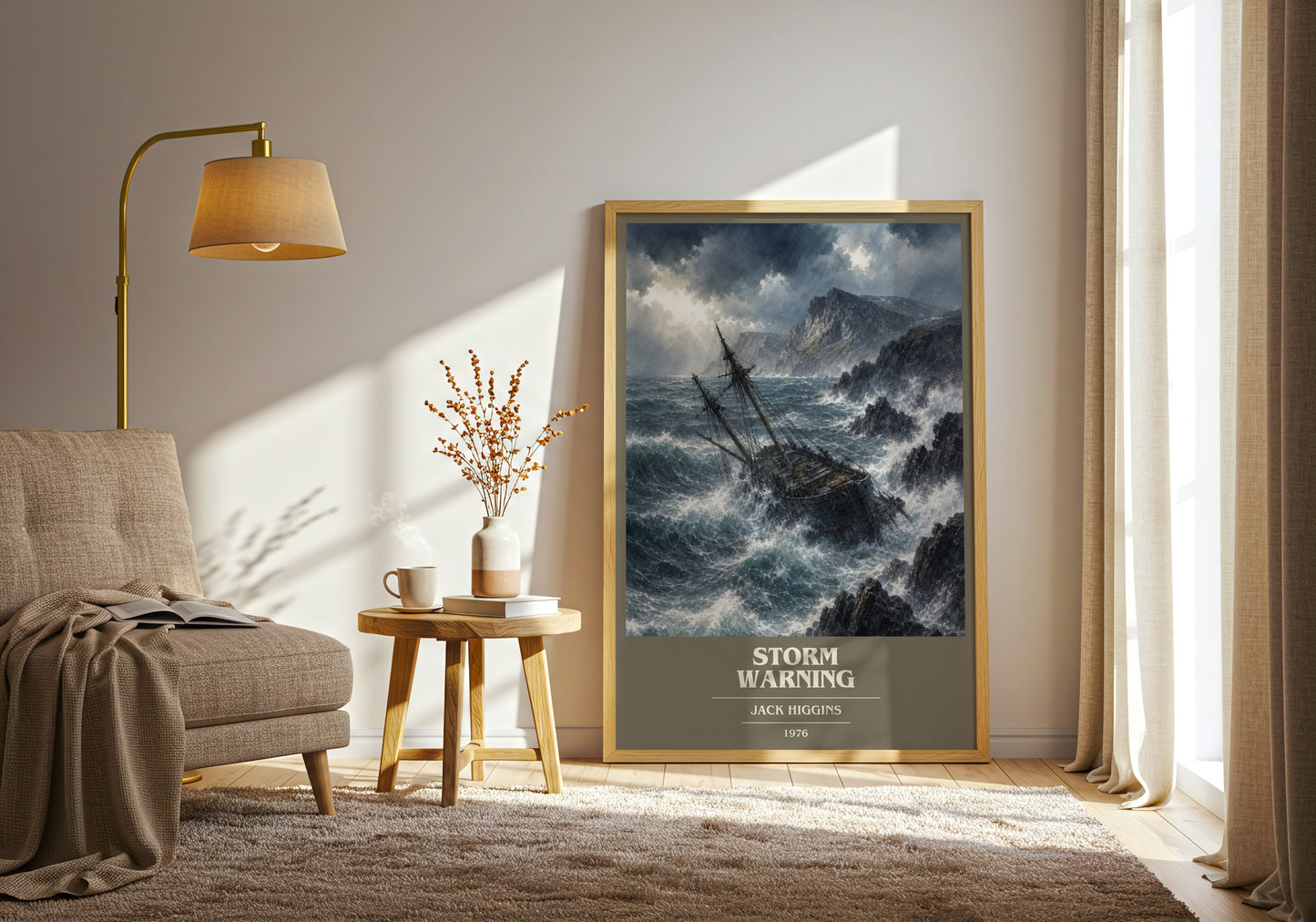 Storm Warning book cover print on bookshelf – Jack Higgins fan gift