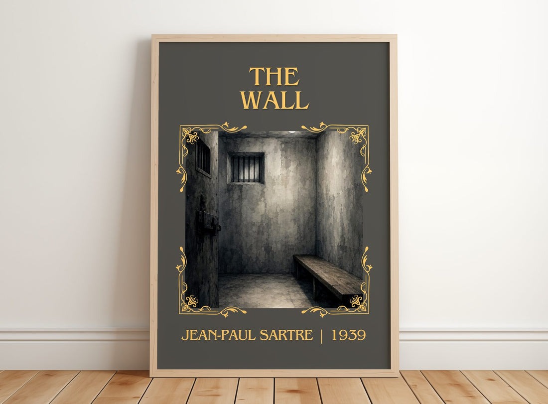 The Wall Classic Book Art Print by Jean-Paul Sartre – framed print leaning on a wooden floor