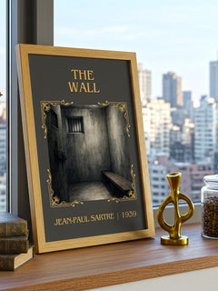 The Wall Classic Book Art Print by Jean-Paul Sartre – framed print on a city-view windowsill