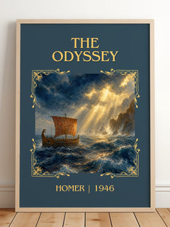 The Odyssey Classic Book Art Print by Homer – framed print leaning on a wooden floor