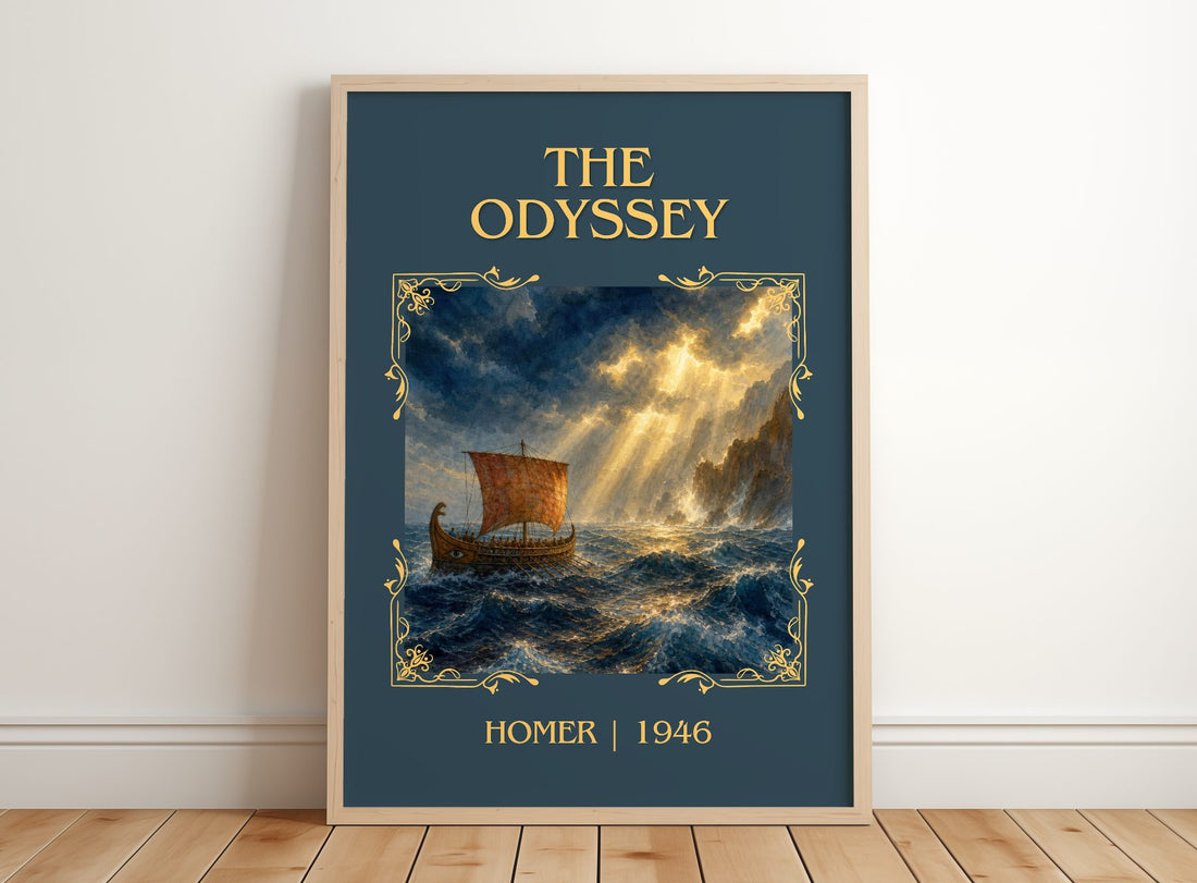 The Odyssey Classic Book Art Print by Homer – framed print leaning on a wooden floor
