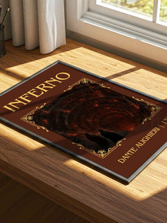Inferno Classic Book Art Print by Dante Alighieri – print on a sunlit desk
