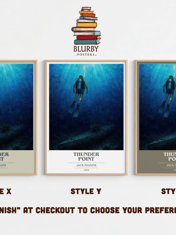 Thunder Point book cover print in frame leaning in hallway – thriller wall art