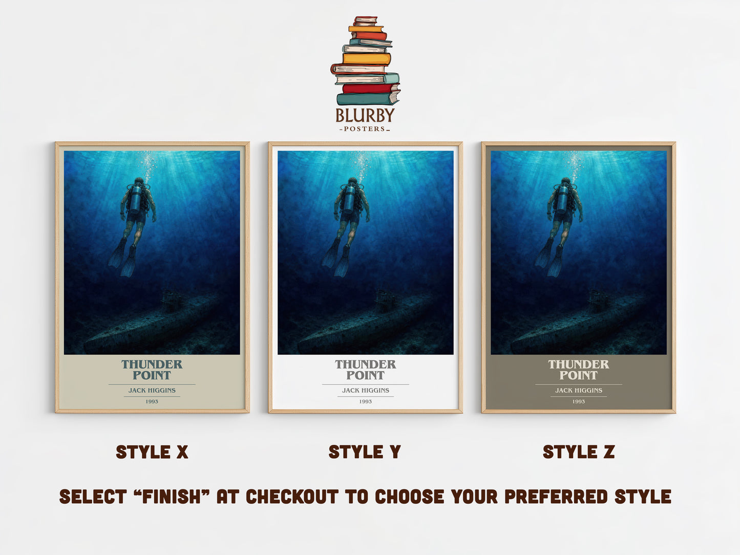 Thunder Point book cover print in frame leaning in hallway – thriller wall art