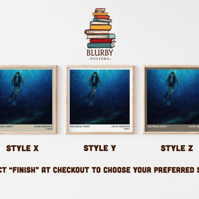 Thunder Point literary print in frame leaning in hallway – thriller wall art