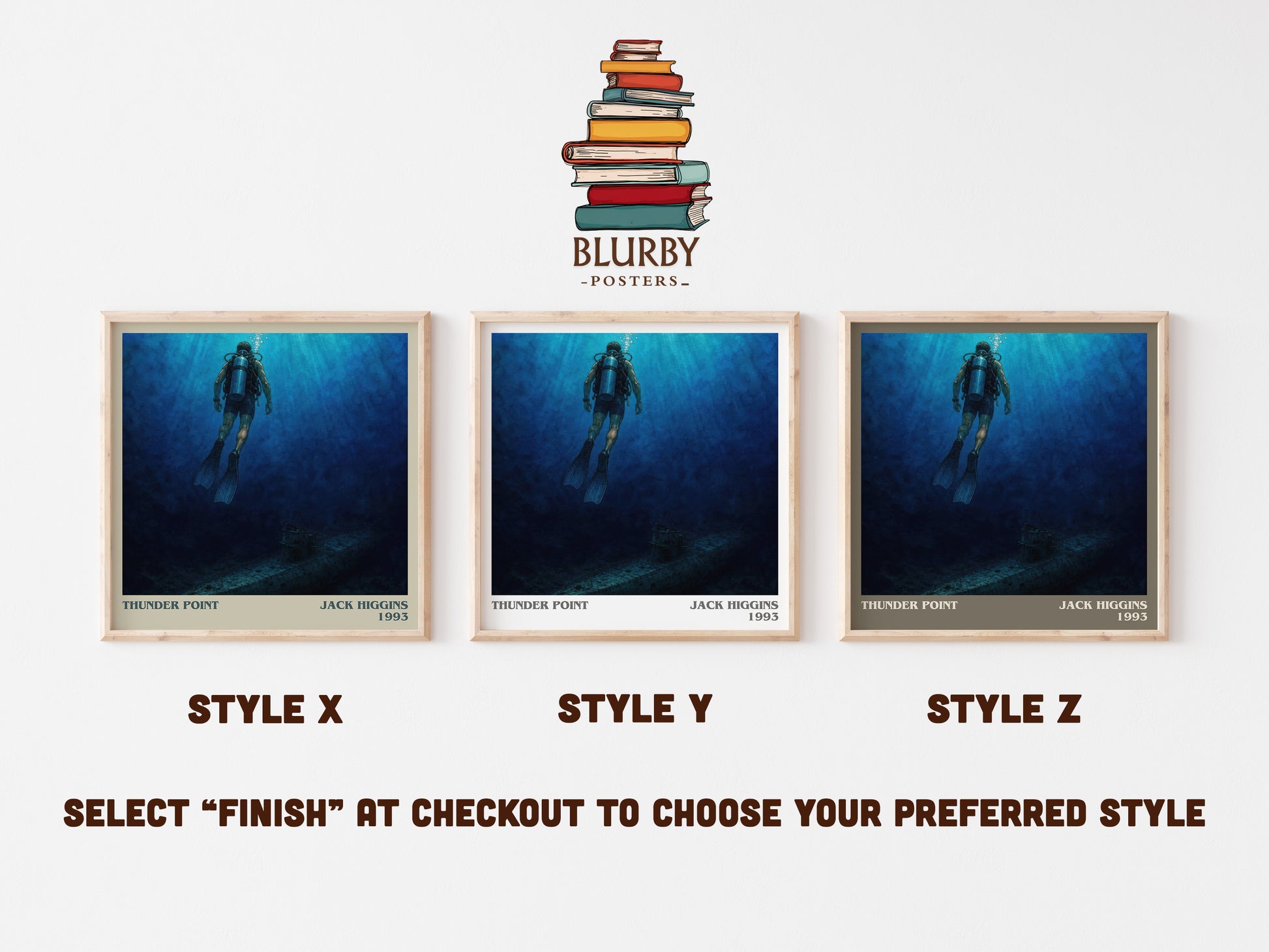 Thunder Point literary print in frame leaning in hallway – thriller wall art