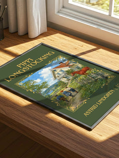Pippi Longstocking Classic Book Art Print by Astrid Lindgren – print on a sunlit desk