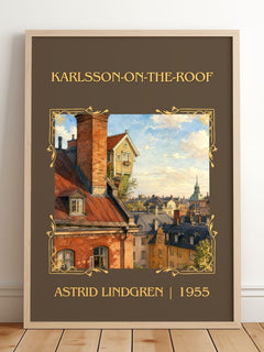 Karlsson-on-the-Roof Classic Book Art Print by Astrid Lindgren – framed print leaning on a wooden floor