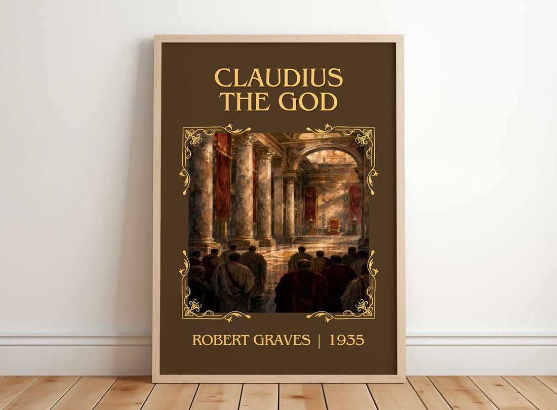 Claudius the God Classic Book Art Print by Robert Graves – framed print leaning on a wooden floor