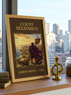 Count Belisarius Classic Book Art Print by Robert Graves – framed print on a city-view windowsill