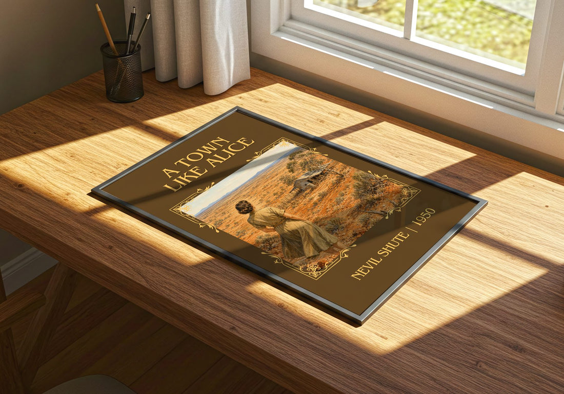 A Town Like Alice Classic Book Art Print by Nevil Shute – print on a sunlit desk