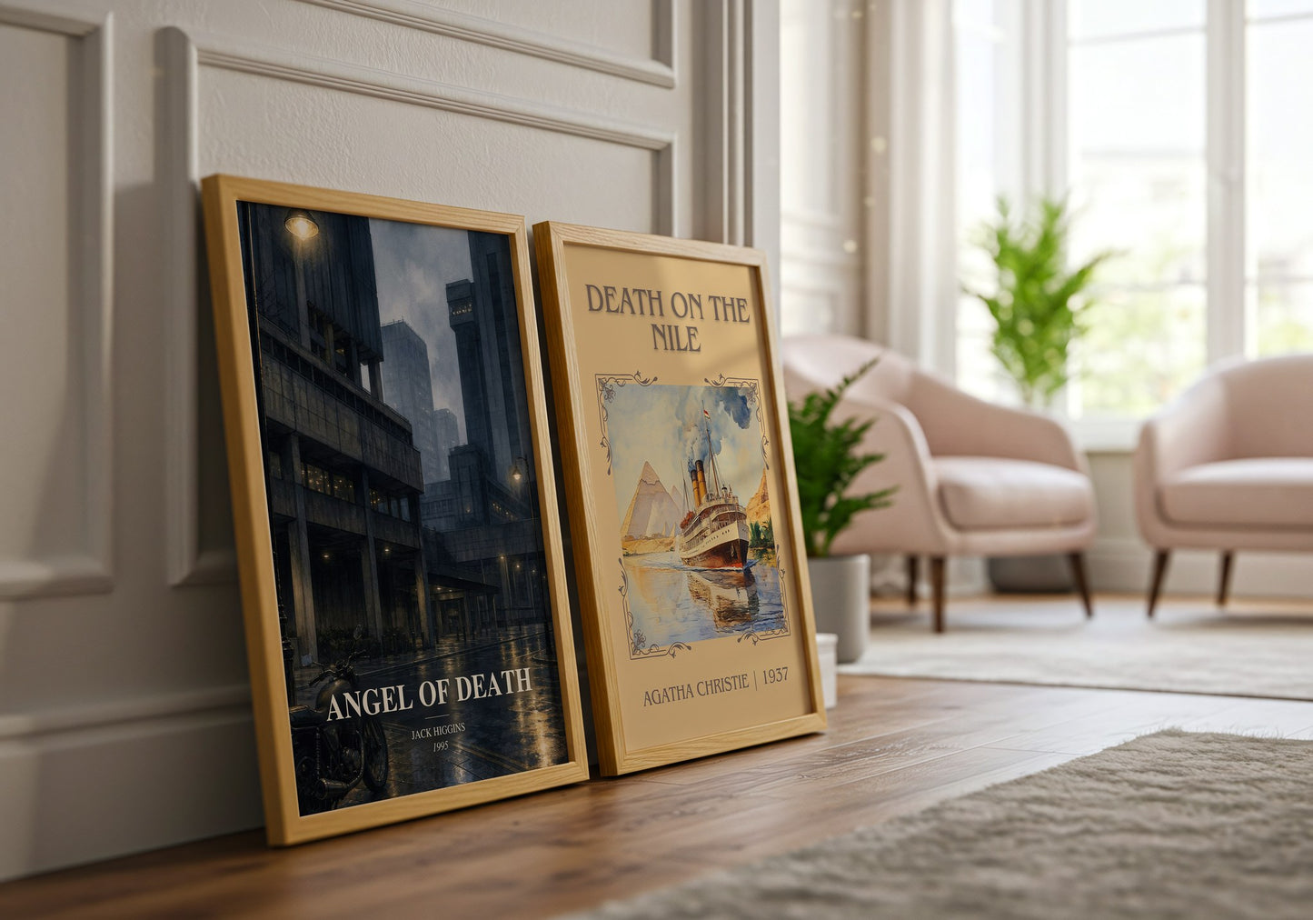 Angel Of Death watercolour print framed by window – literary home decor