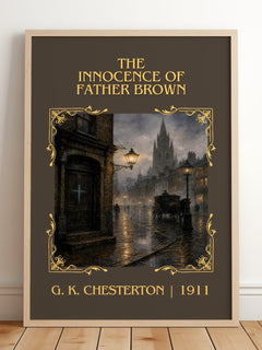 Innocence of Father Brown Classic Book Art Print by G. K. Chesterton – framed print leaning on a wooden floor