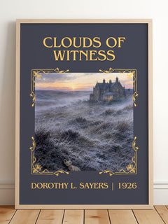 Clouds of Witness Classic Book Art Print by Dorothy L. Sayers – framed print leaning on a wooden floor