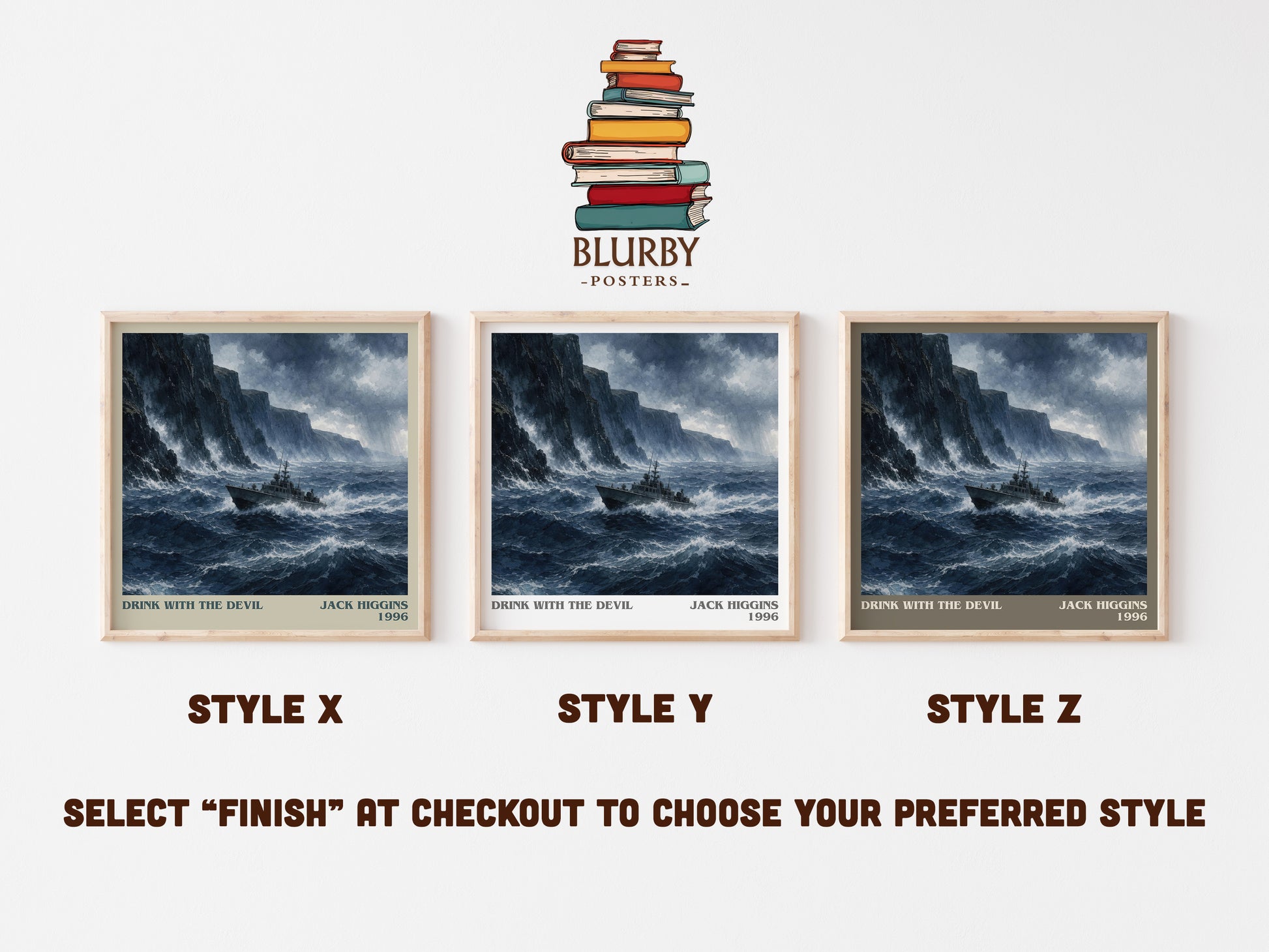 Drink With The Devil literary print in frame leaning in hallway – thriller wall art