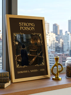 Strong Poison Classic Book Art Print by Dorothy L. Sayers – framed print on a city-view windowsill
