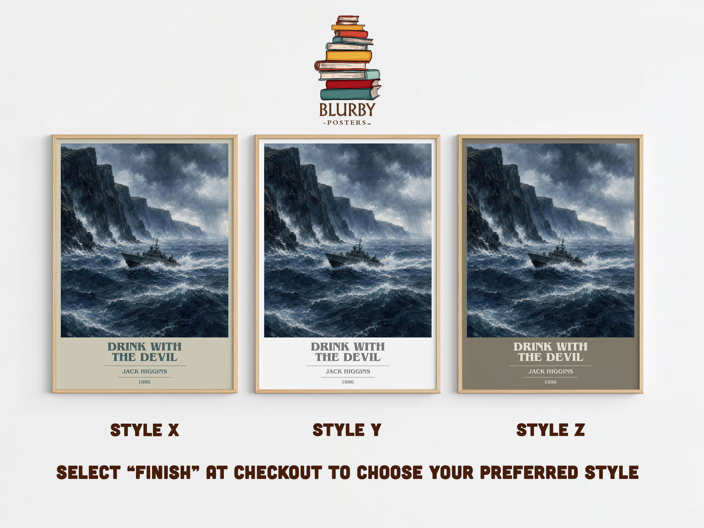 Drink With The Devil book cover print in frame leaning in hallway – thriller wall art