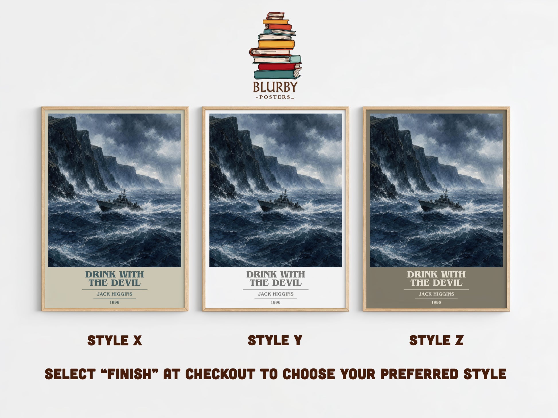 Drink With The Devil book cover print in frame leaning in hallway – thriller wall art