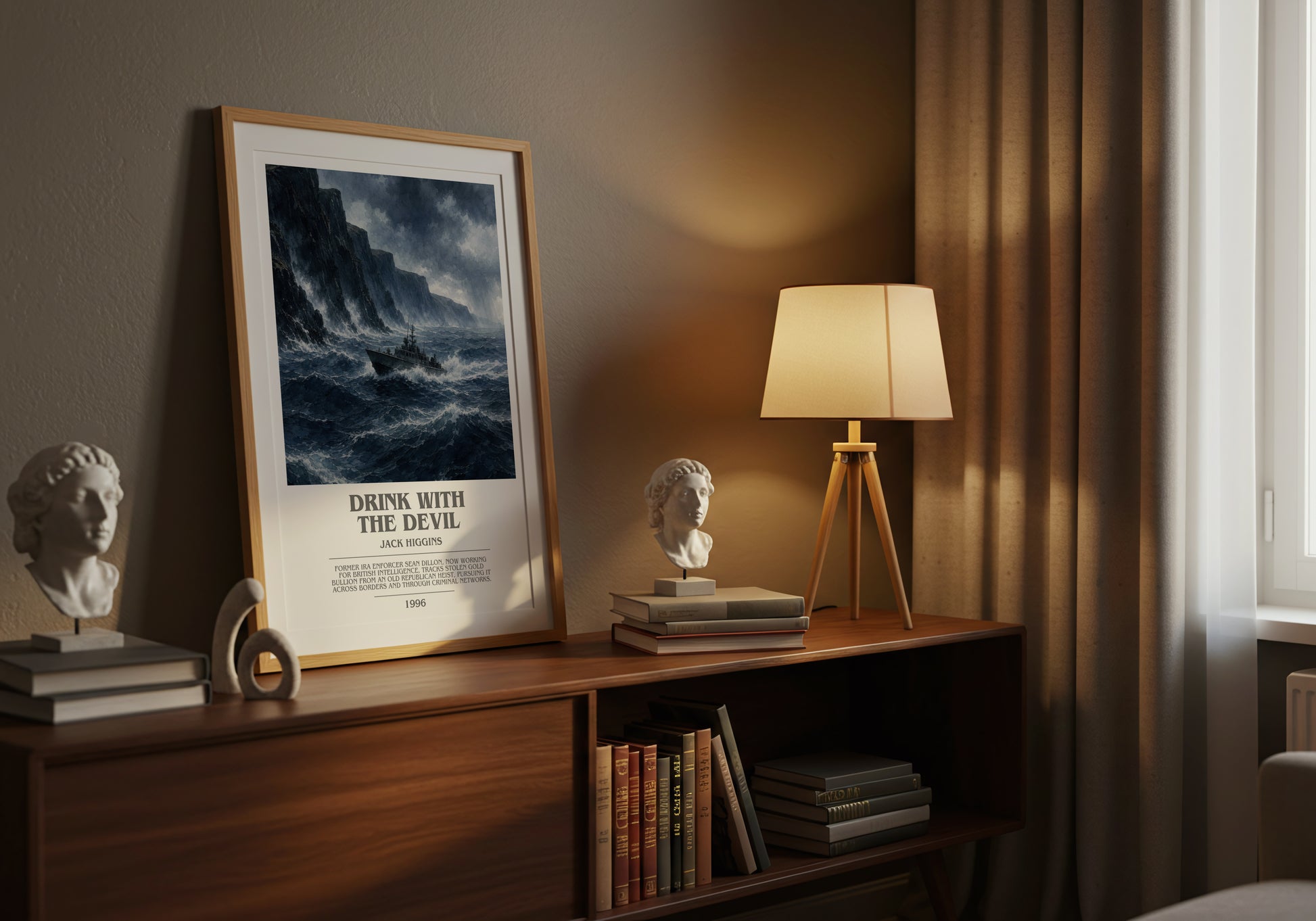 Drink With The Devil bookish book poster framed on wall – thriller wall art