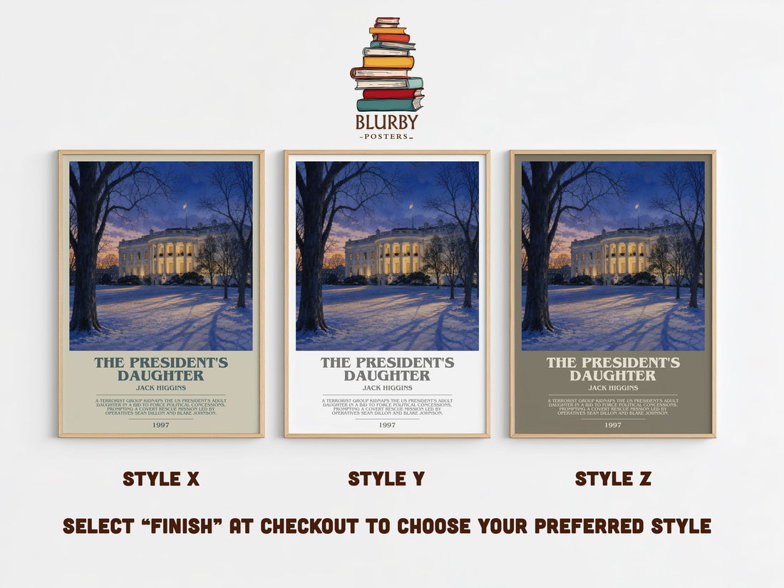 The President'S Daughter bookish print in frame leaning in hallway – thriller wall art (mockup)