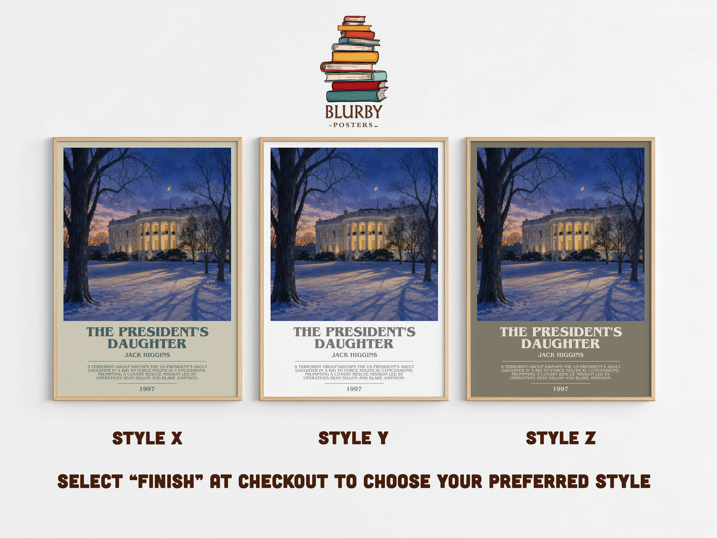 The President'S Daughter bookish print in frame leaning in hallway – thriller wall art