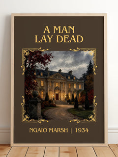 A Man Lay Dead Classic Book Art Print by Ngaio Marsh – framed print leaning on a wooden floor