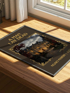 A Man Lay Dead Classic Book Art Print by Ngaio Marsh – print on a sunlit desk