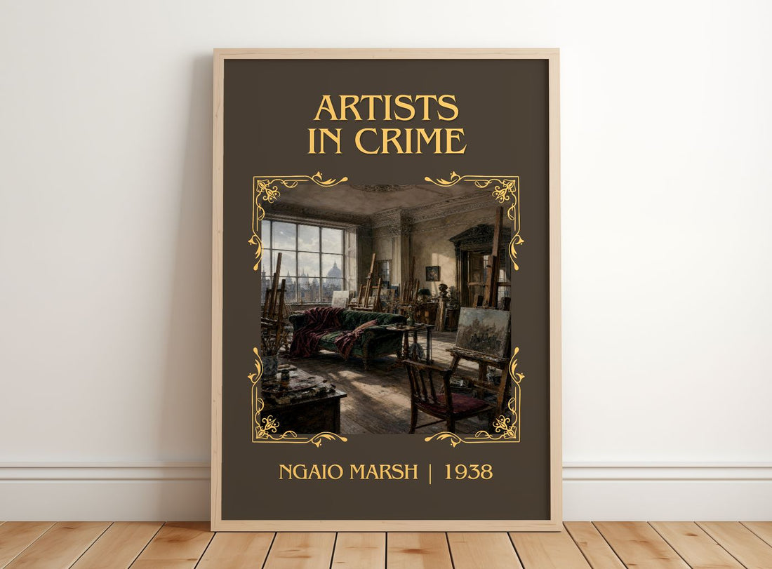 Artists in Crime Classic Book Art Print by Ngaio Marsh – framed print leaning on a wooden floor