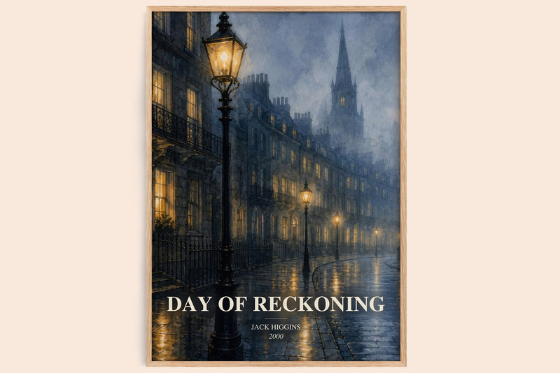 Day Of Reckoning watercolour book poster by Jack Higgins – framed literary art print