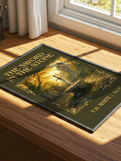 The Sword in the Stone Classic Book Art Print by T.H. White – print on a sunlit desk