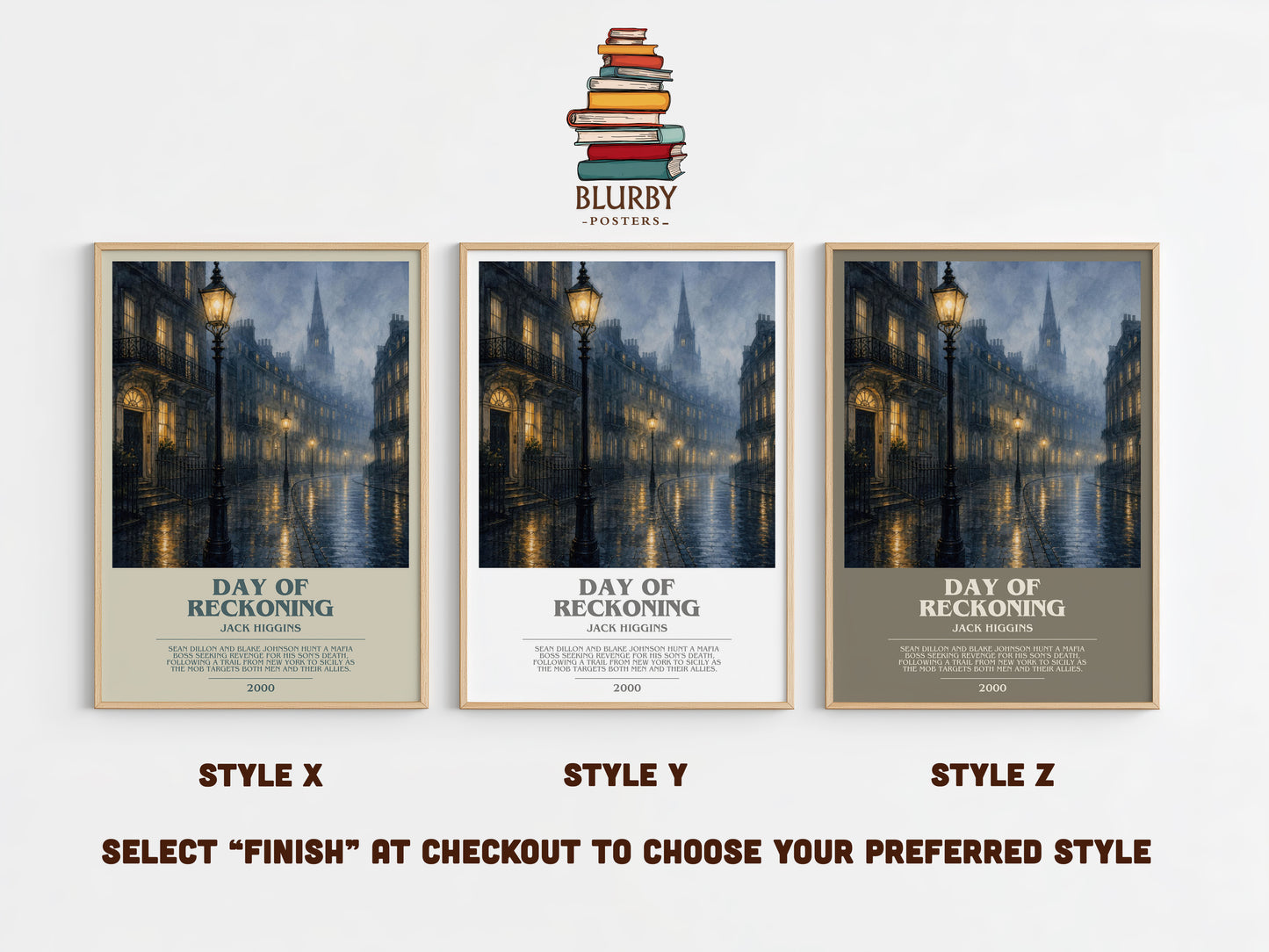 Day Of Reckoning bookish print in frame leaning in hallway – thriller wall art