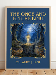 The Once and Future King Classic Book Art Print by T.H. White – framed print leaning on a wooden floor