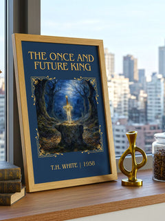 The Once and Future King Classic Book Art Print by T.H. White – framed print on a city-view windowsill