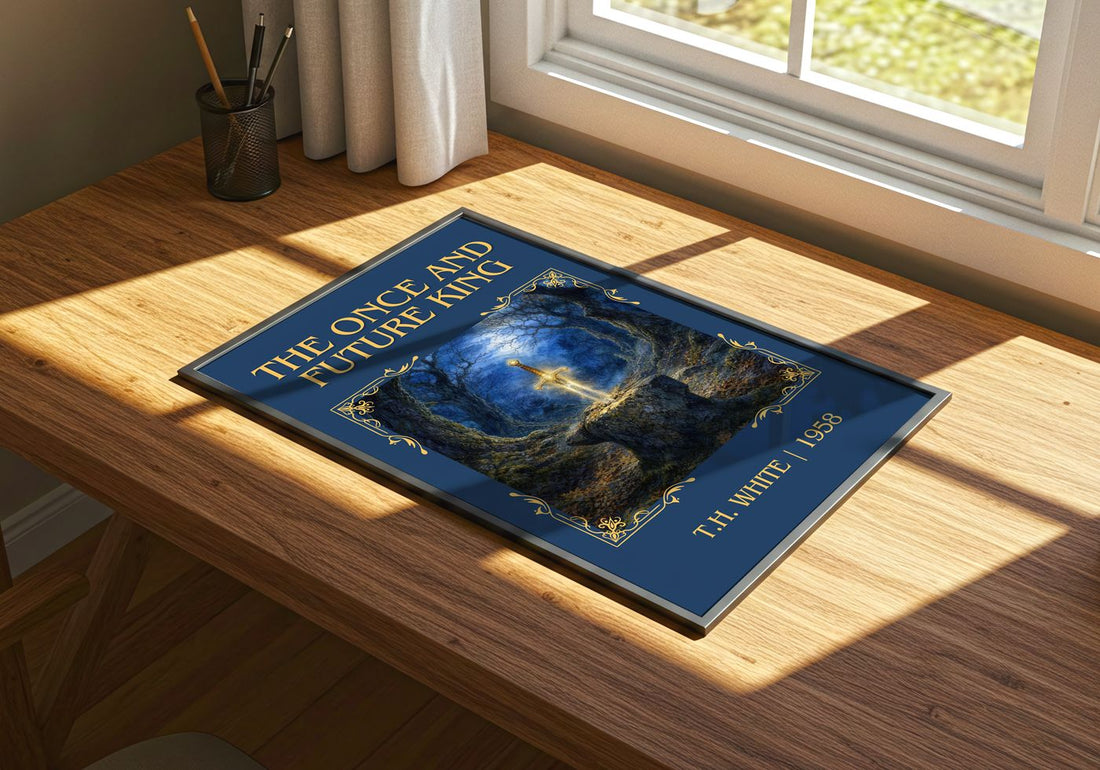 The Once and Future King Classic Book Art Print by T.H. White – print on a sunlit desk