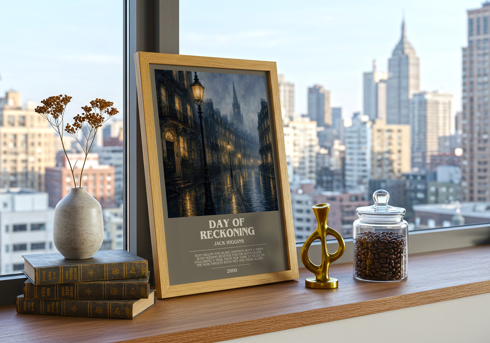 Day Of Reckoning bookish print framed by window – literary home decor