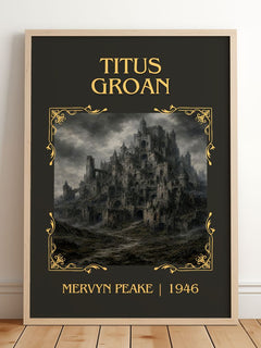 Titus Groan Classic Book Art Print by Mervyn Peake – framed print leaning on a wooden floor