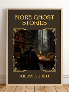 More Ghost Stories Classic Book Art Print by M.R. James – framed print leaning on a wooden floor