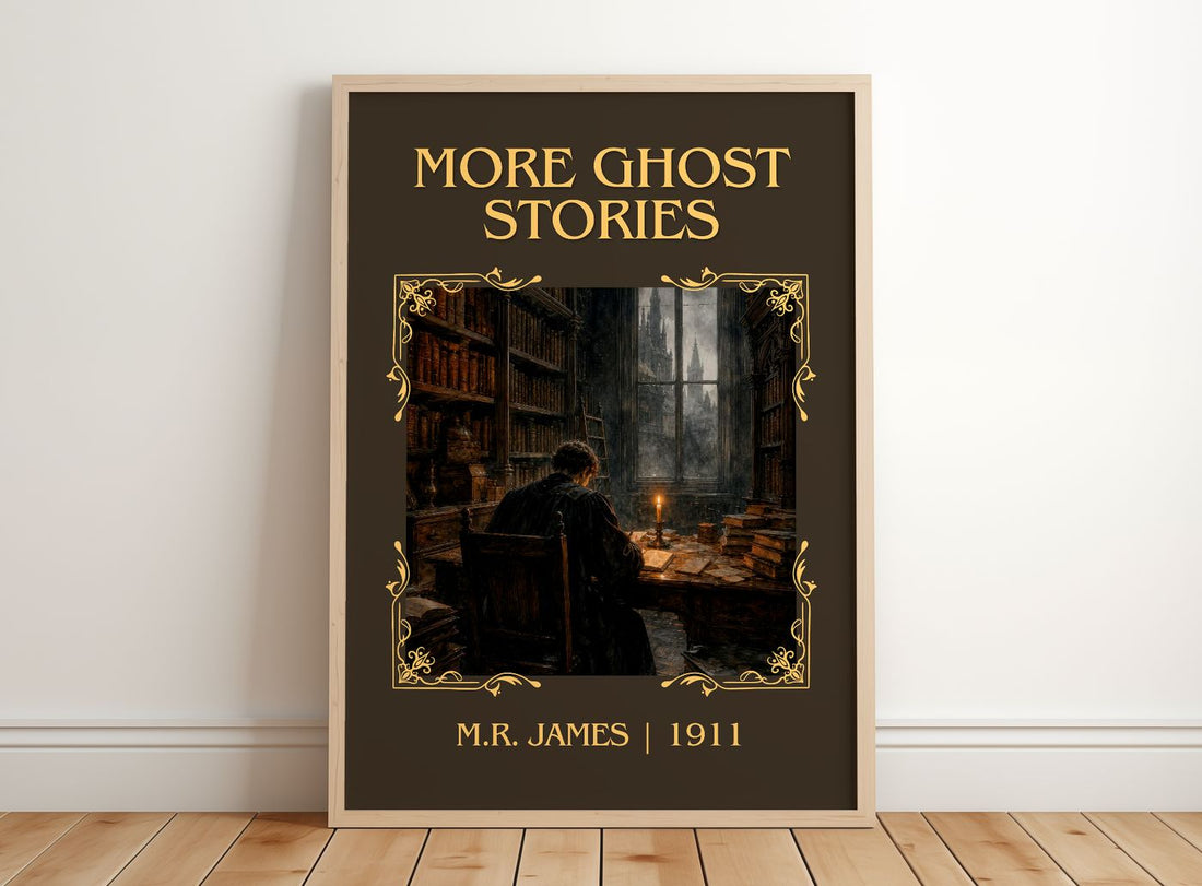 More Ghost Stories Classic Book Art Print by M.R. James – framed print leaning on a wooden floor