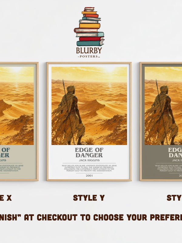 Edge Of Danger bookish print in frame leaning in hallway – thriller wall art
