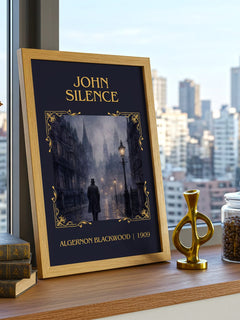John Silence Classic Book Art Print by Algernon Blackwood – framed print on a city-view windowsill