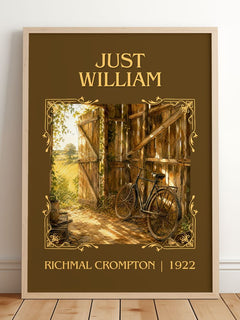 Just William Classic Book Art Print by Richmal Crompton – framed print leaning on a wooden floor