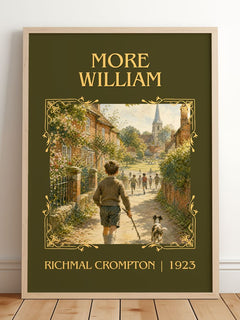 More William Classic Book Art Print by Richmal Crompton – framed print leaning on a wooden floor