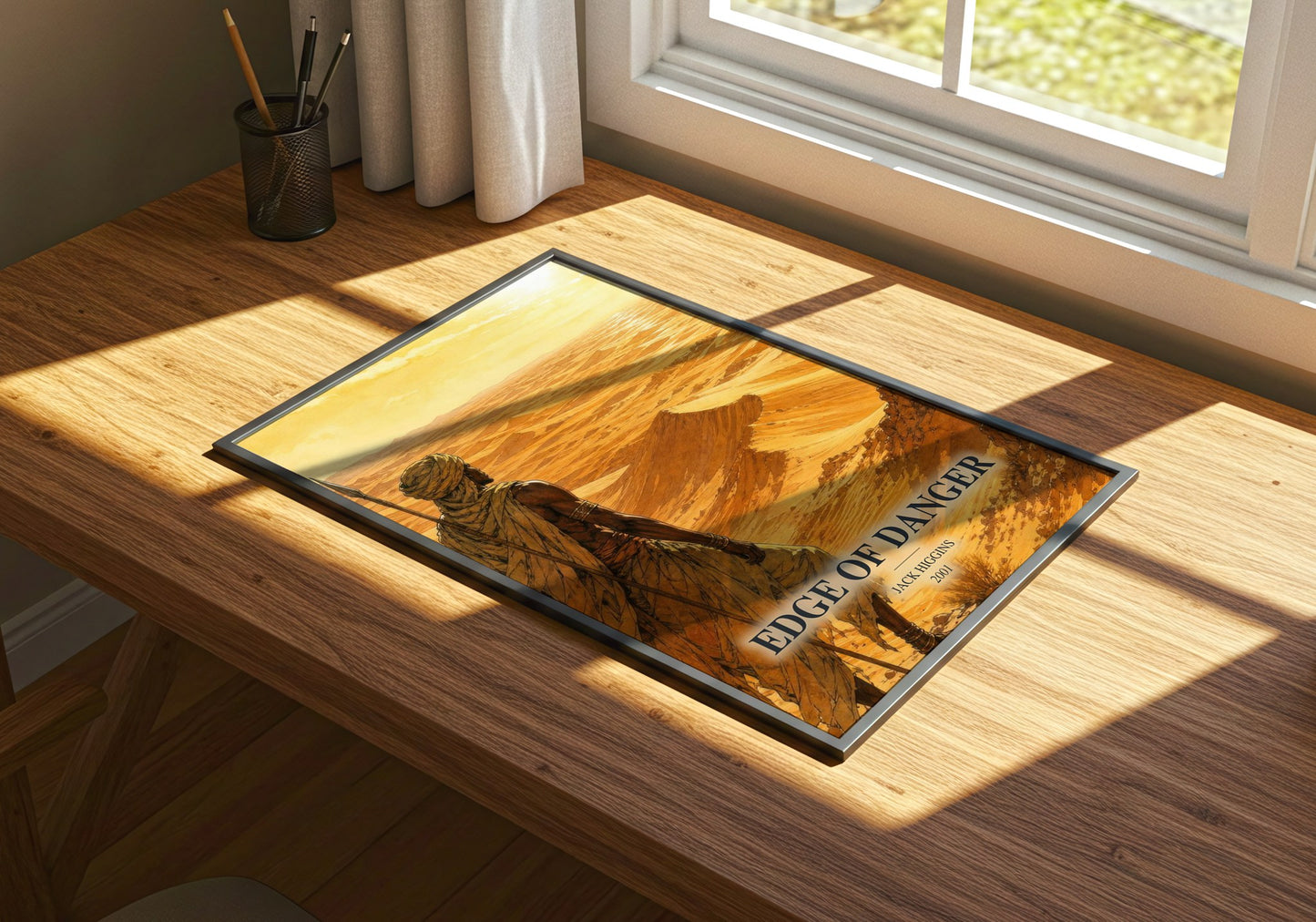 Edge Of Danger watercolour book poster framed on wall – thriller wall art