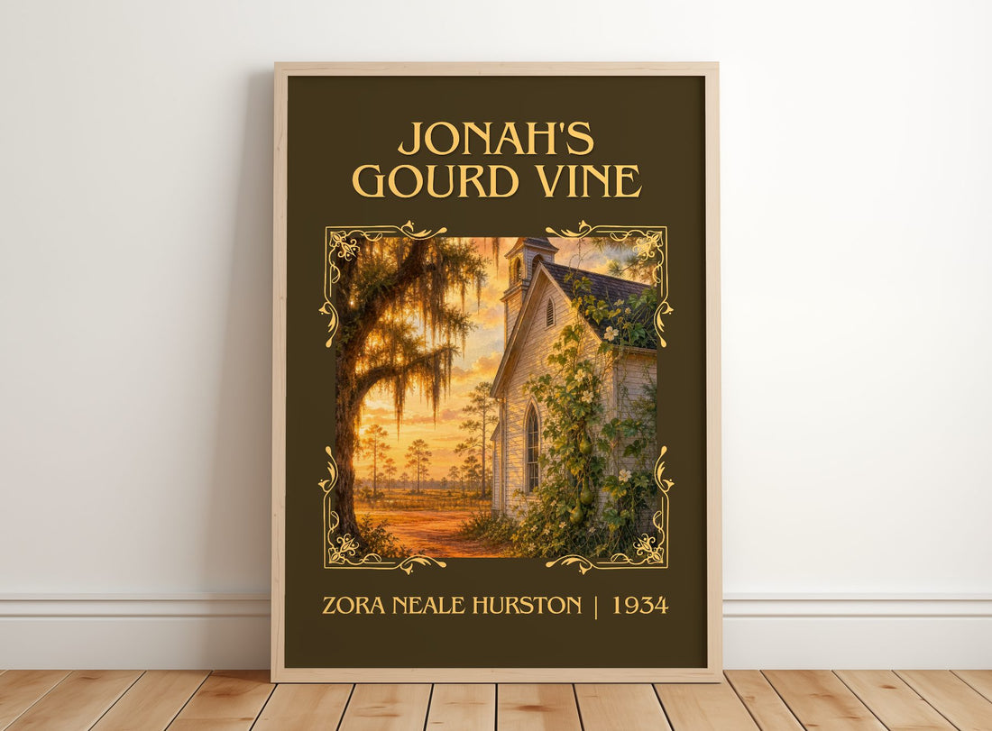 Jonah's Gourd Vine Classic Book Art Print by Zora Neale Hurston – framed print leaning on a wooden floor