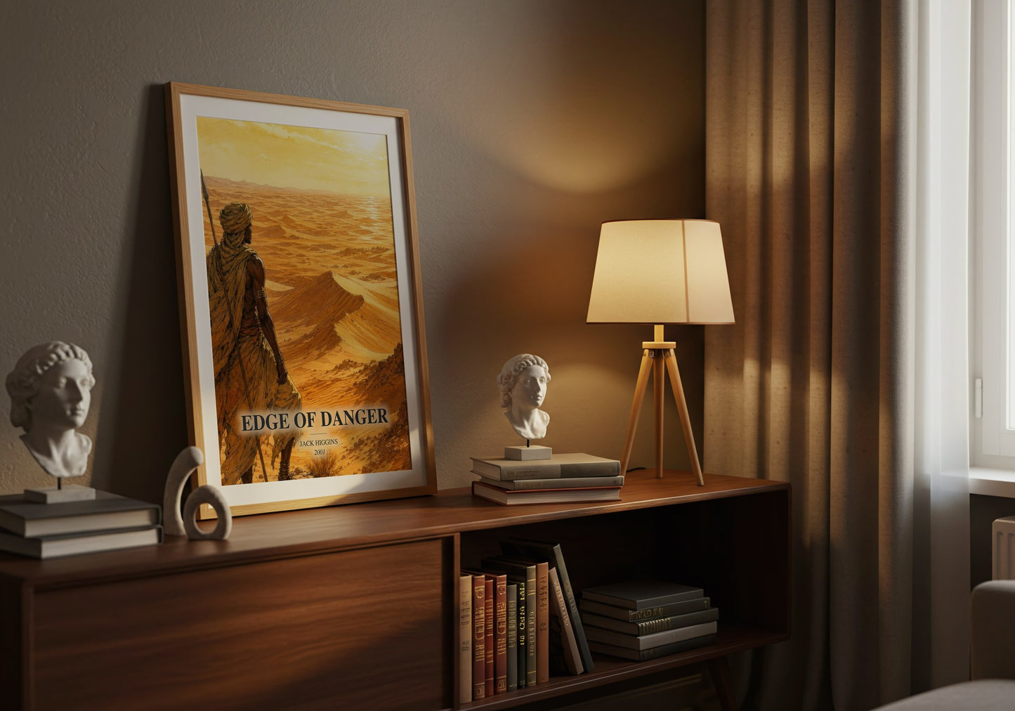 Edge Of Danger watercolour print on bookshelf – Jack Higgins fan gift